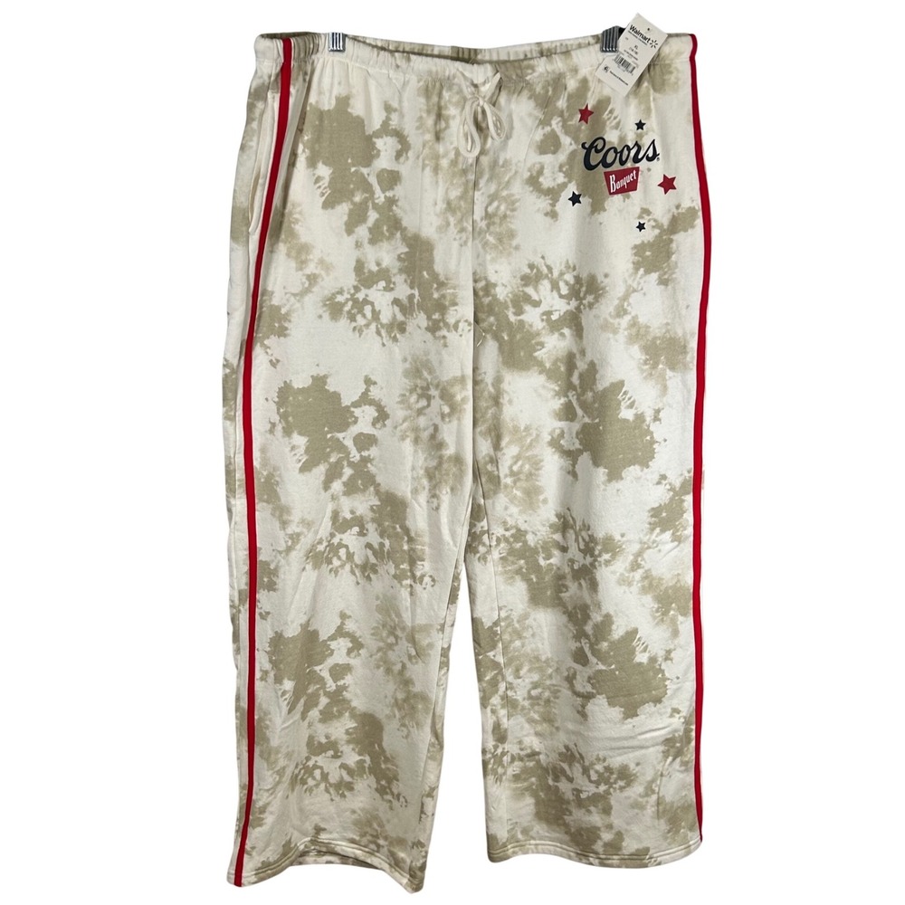 Coors Banquet Tie Dye Wide Leg Jogger Pants Tan Red Size XL New Breweriana
